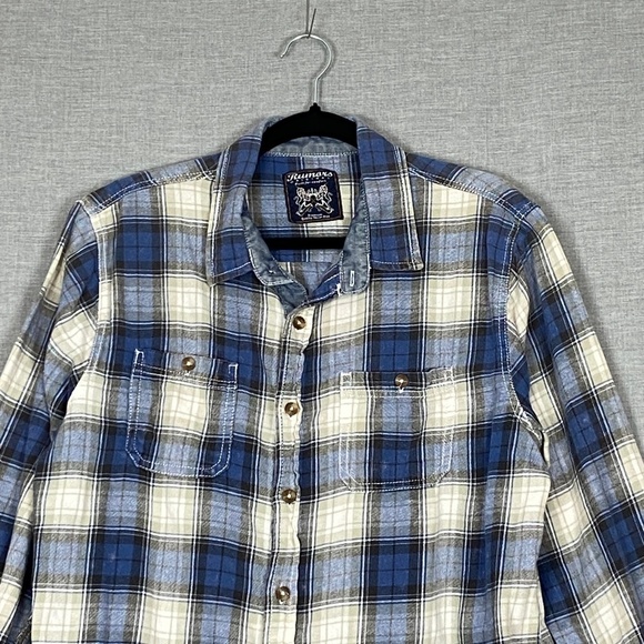 Rumors Plaid Button Up Shirt 100% Cotton Sz XL Faded Distressing - Picture 2 of 9
